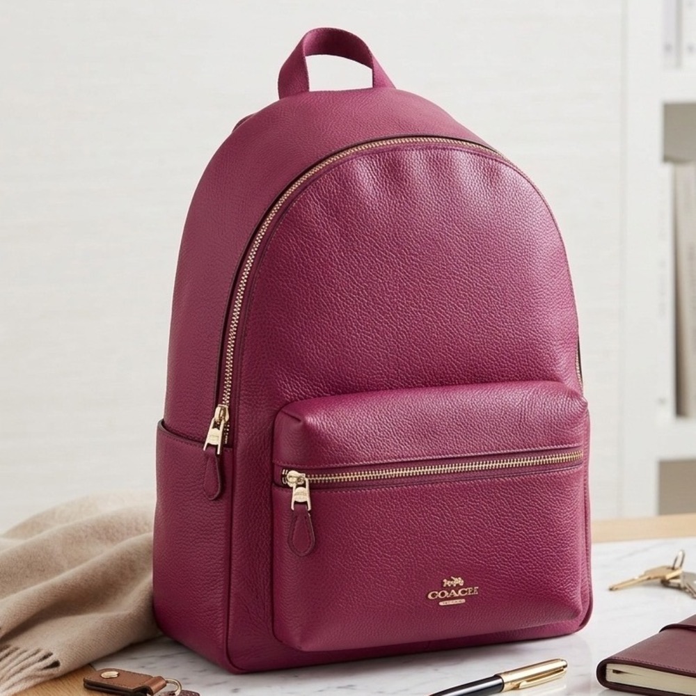 Flawed Gem! Coach Court Backpack Magenta Pebbled Leather Lg Academia Classic